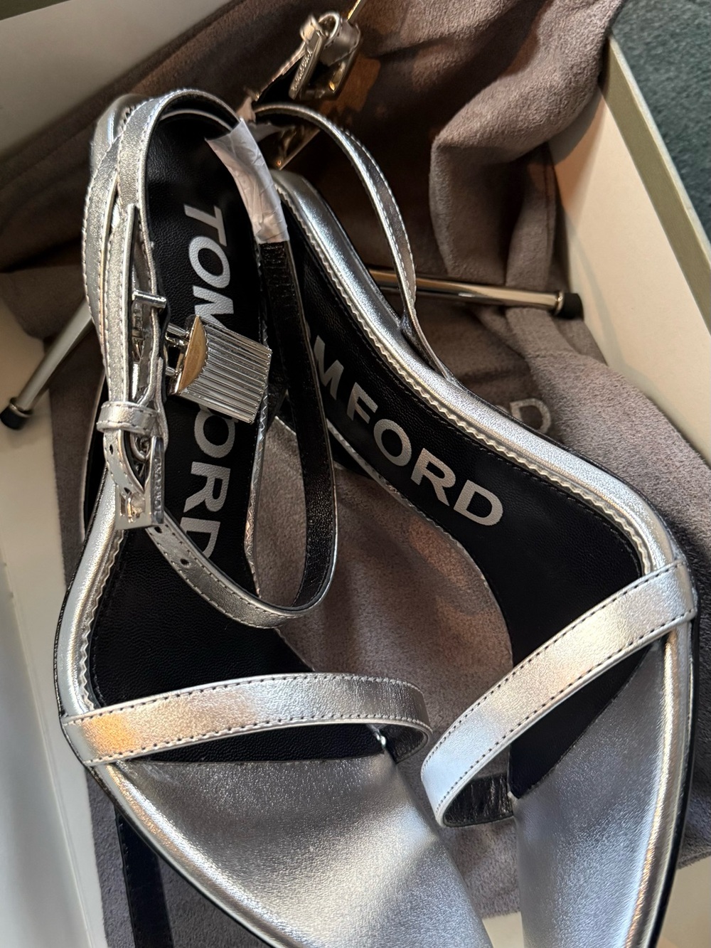 Tom Ford Silver Padlock Heel - Picture 3 of 5